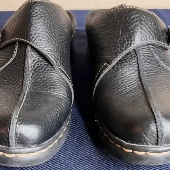 Clarks bendable Classic Cushion comfort shoe black leather slip-on mule button 7 - Picture 3 of 3